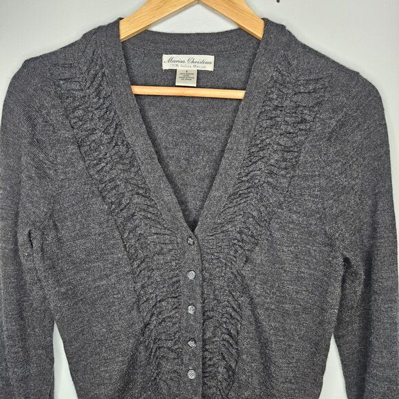 MARISA CHRISTINA Cardigan Sweater 100% Italian Merino Wool Women's Small Gray - Picture 1 of 6